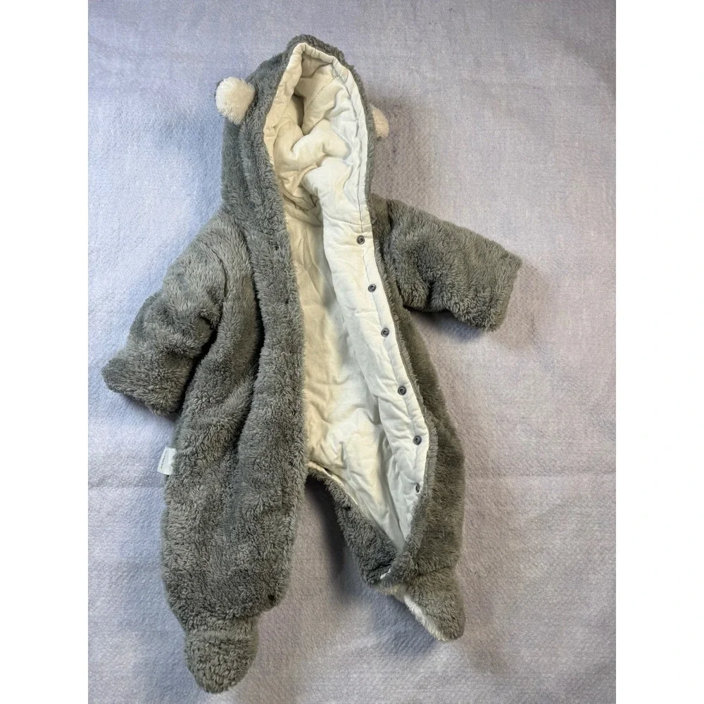 XMWEALTHY Baby Bear Bunting Fleece Pram Suit Grey Hooded Romper 0-3 Months